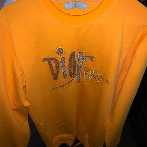 Dior Orange Crewneck Tee with Graffiti Logo